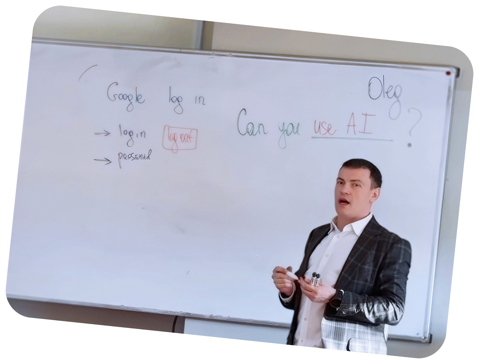 Oleg at the whiteboard — Can you use AI?